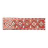 Tapis de couloir vintage turc Oushak en laine orange fait main