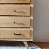 Vintage oak chest of drawers with splayed legs, restored