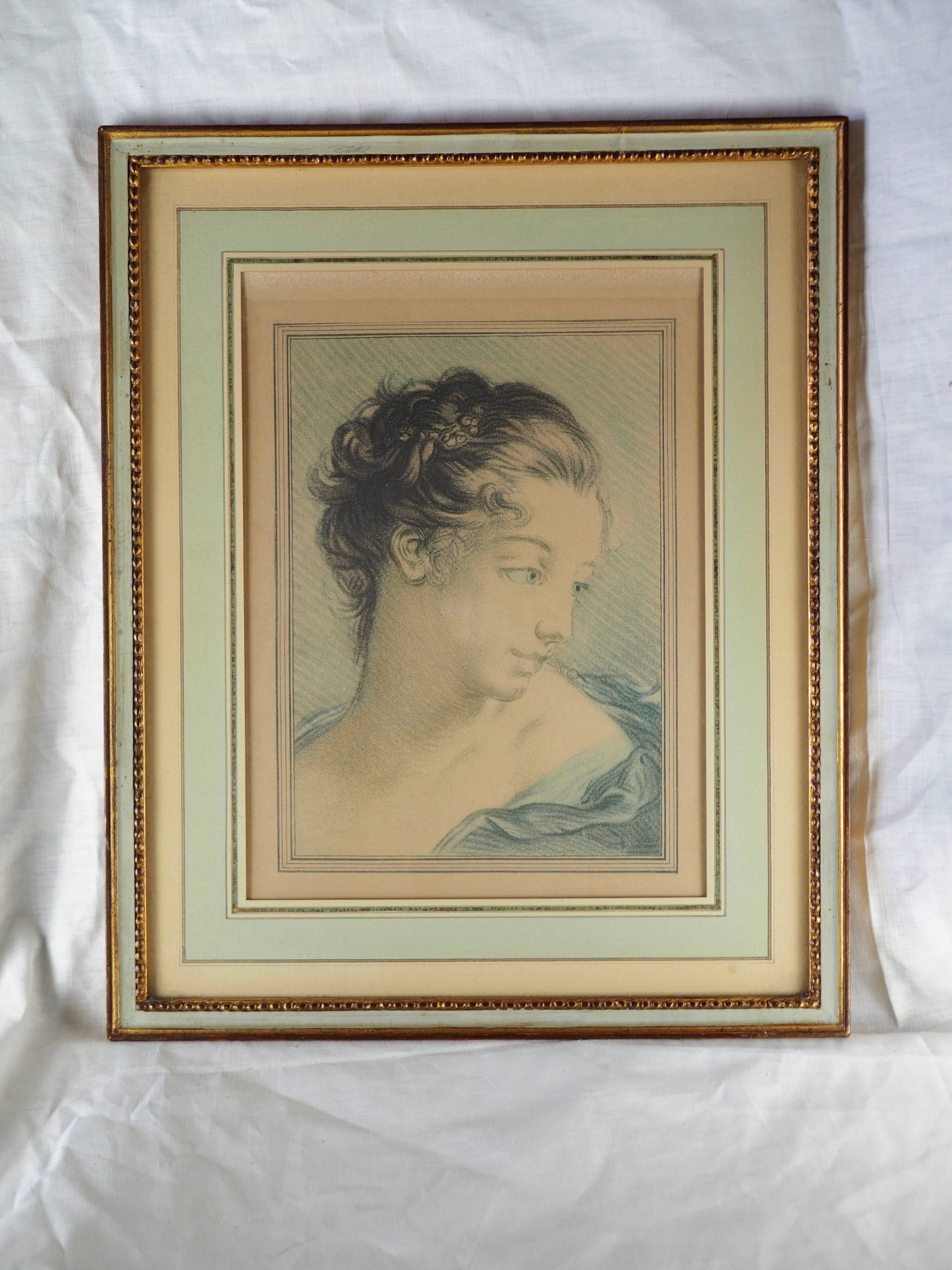 Portrait of a woman after François Boucher - chromolithography of Louis Marin Bonnet - XVIIIth