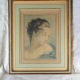 Portrait of a woman after François Boucher - chromolithography of Louis Marin Bonnet - XVIIIth