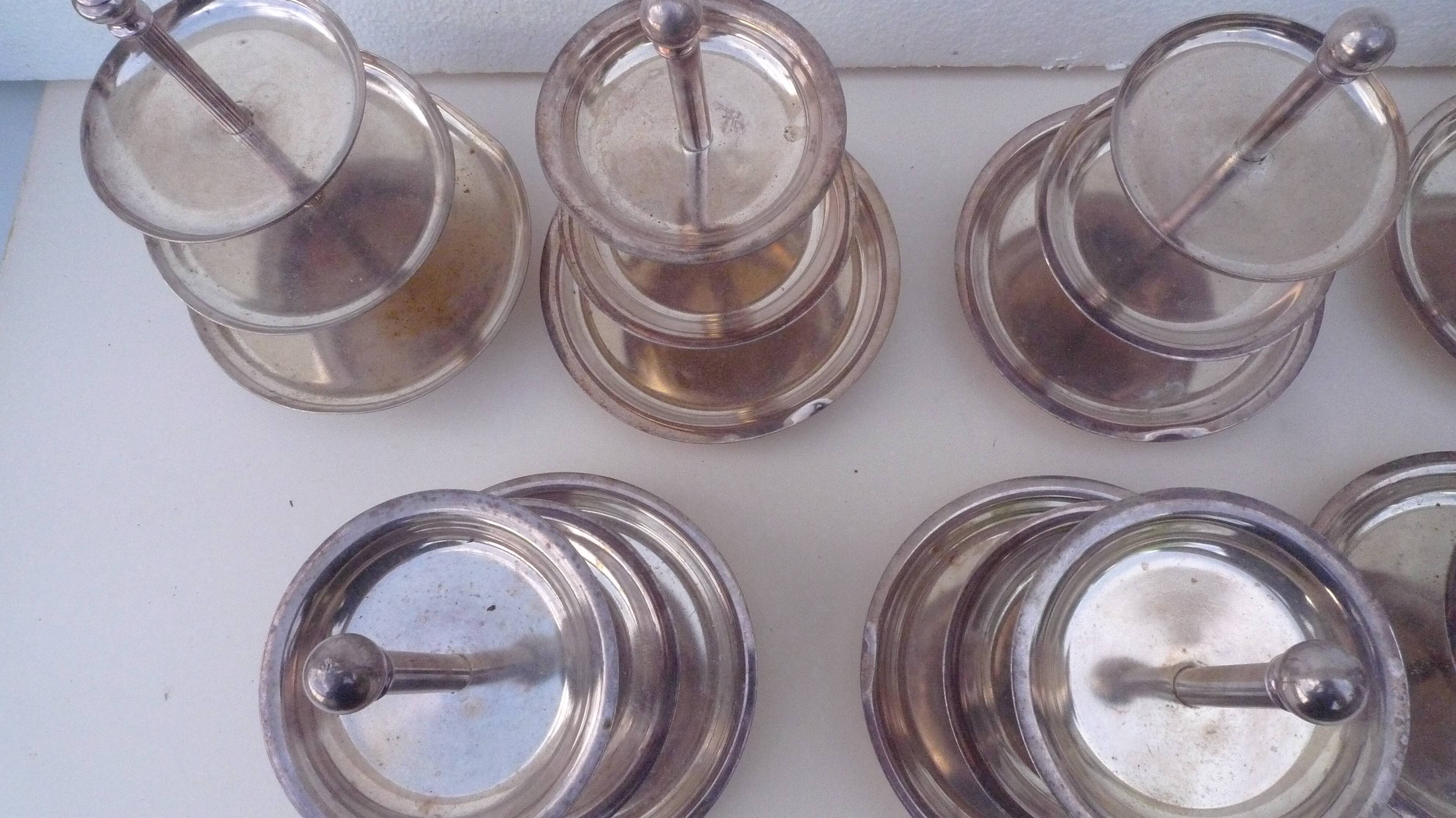 Set of 10 three-tiered serving trays.