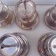 Set of 10 three-tiered serving trays.
