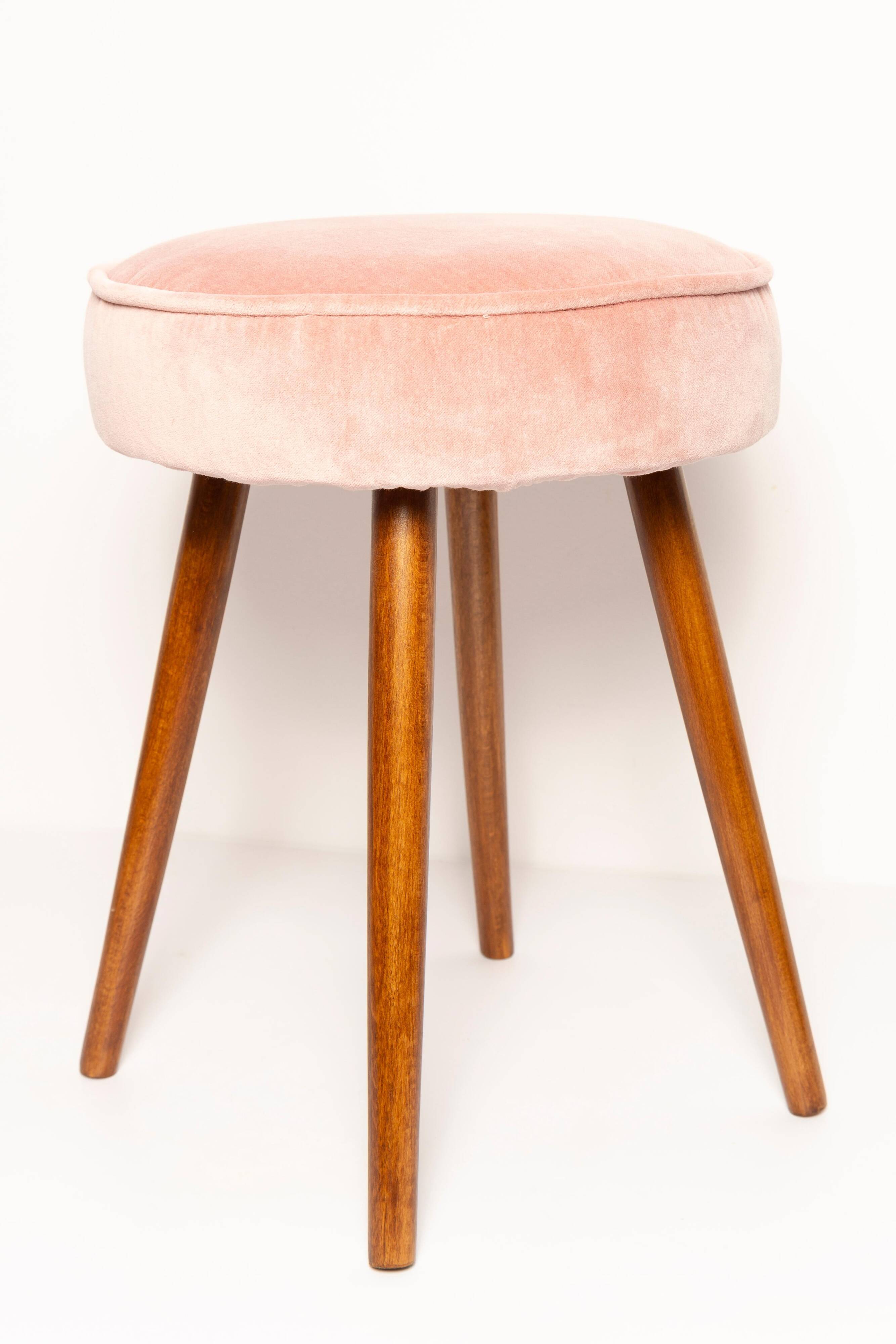Set of two baby pink velvet stools, mid-century, Europe, 1960s.