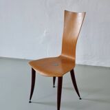 3 plywood burgundy legs chairs | Italy | 1980s