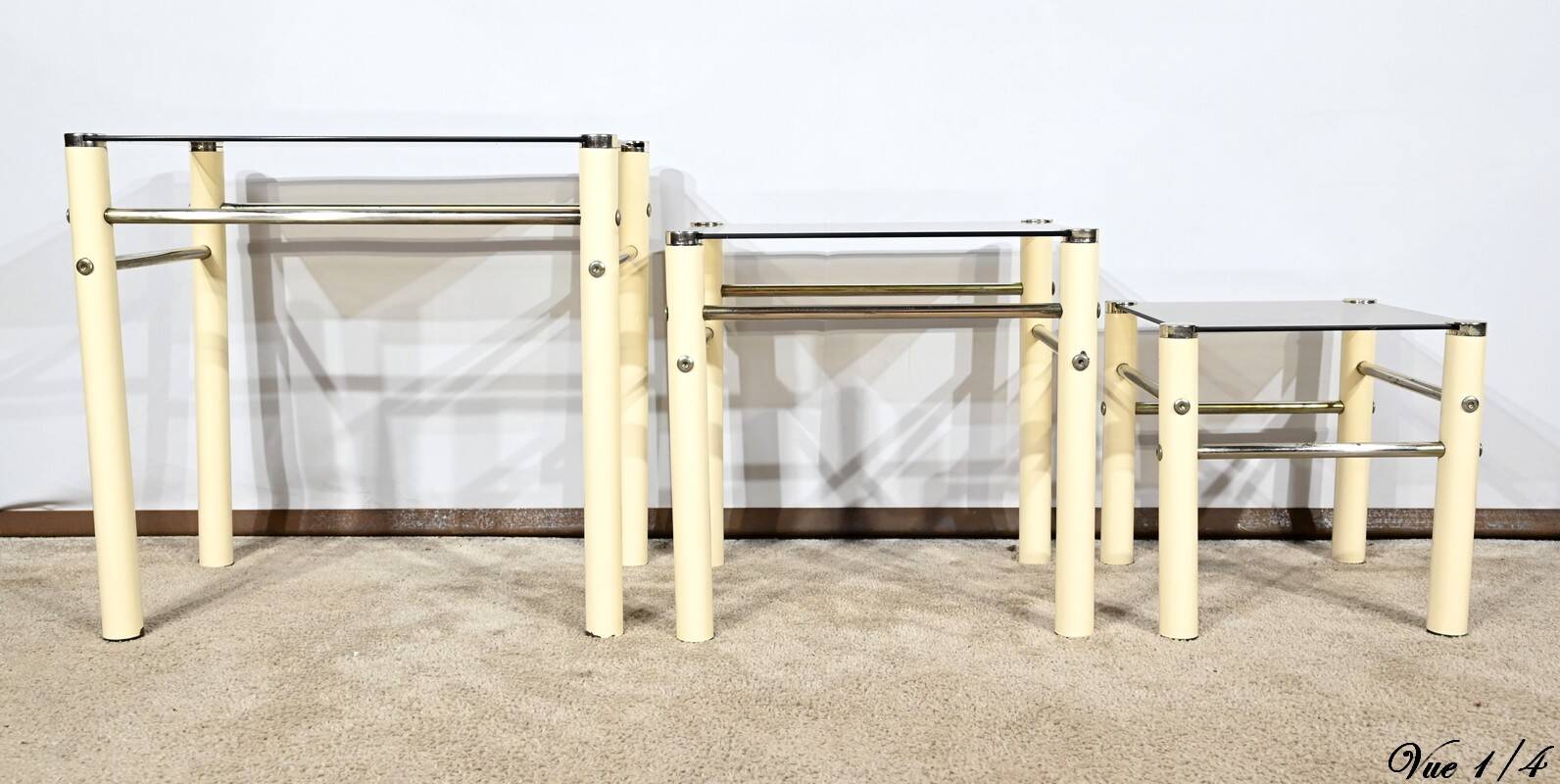 Tables Gigognes en Métal Beige, attribuées à Yves Boutboul – 1970