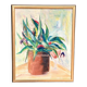 Original Swedish Oil On Canvas – “Vase With Plant” – Vintage & Framed – 34 × 45 Cm