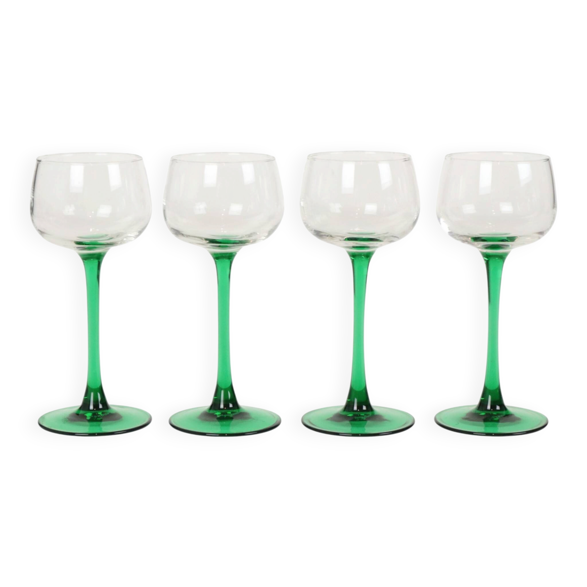 Ensemble de 4 verres à vin vintage Luminarc Alsace avec tiges vertes étroites.