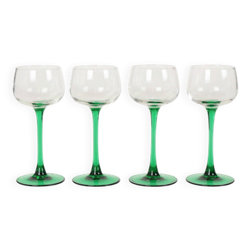 Ensemble de 4 verres à vin vintage Luminarc Alsace avec tiges vertes étroites.