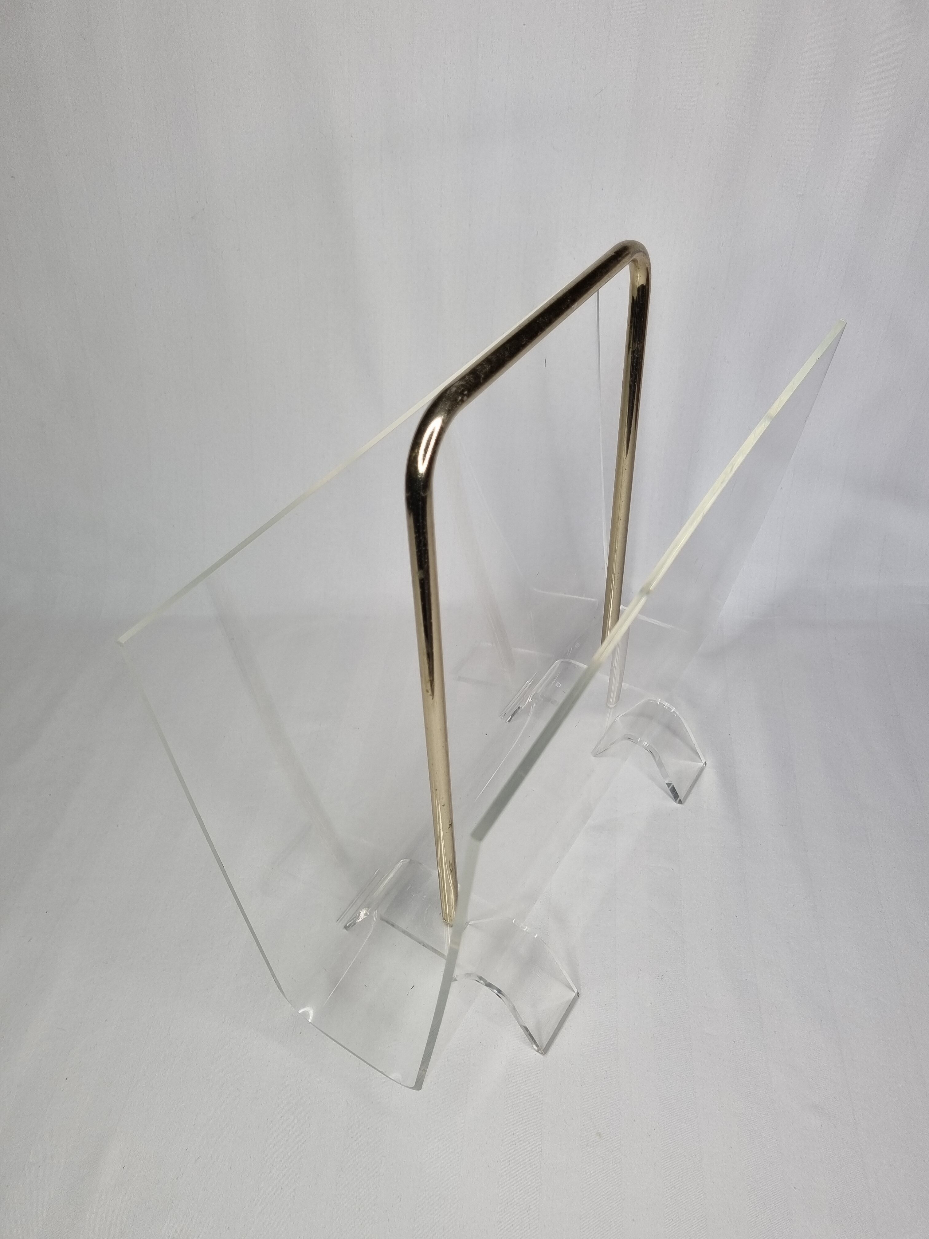 Vintage plexiglass and metal magazine holder, 80s