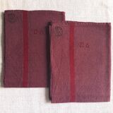Old tea towel in linen and Burgundy cotton
