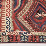 Kilim Ancien Fait Main en Laine Rouge et Bleu,Tapis Plat Vintage,165x231 Cm