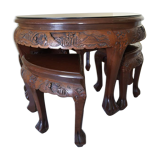 Carved coffee table and 4 built-in stools