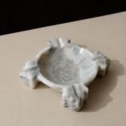 Vintage Mexican marble ashtray from the 1970s, engraved Aztec pattern.