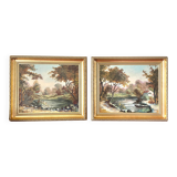 Diptych of oils on canvas signed Rialet