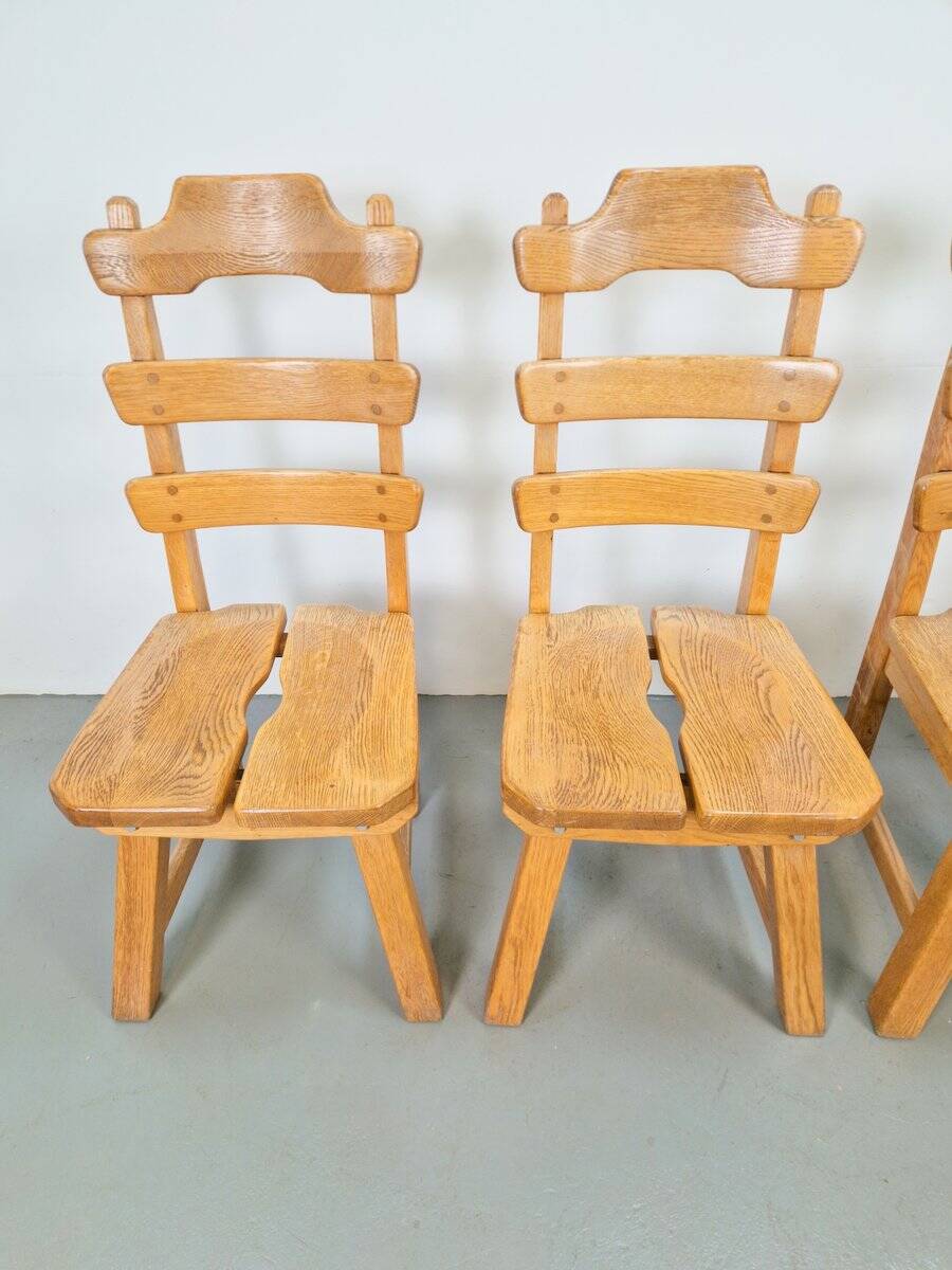 Dutch Brutalist Dining Chairs with Ladder Backrests in Oak, 1960s, Set of 4