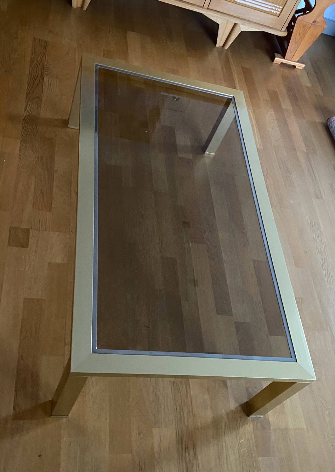 Vintage XXL coffee table (130cm) - Brass & Glass - 1970s