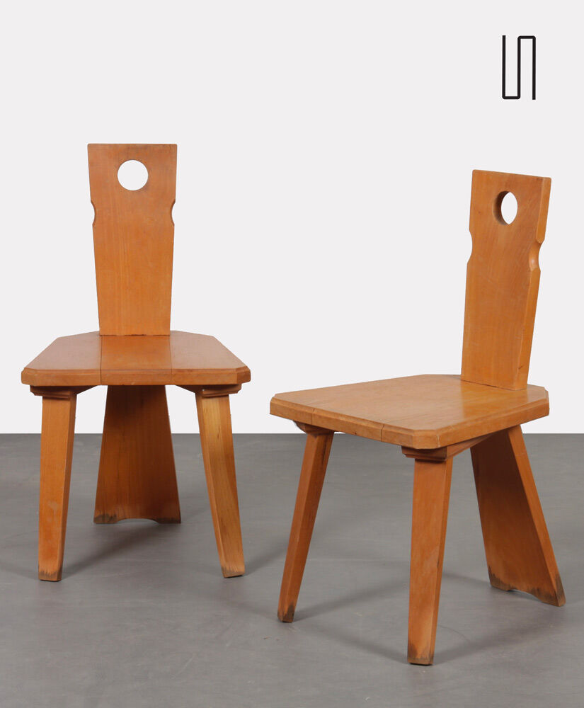Paire de chaises vintage en bois vers 1960