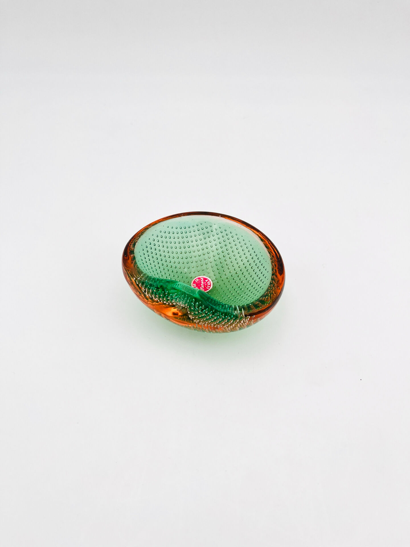 Miniature Vide-Poche Murano Sommerso Bullicante Green Pink Labelled 60s