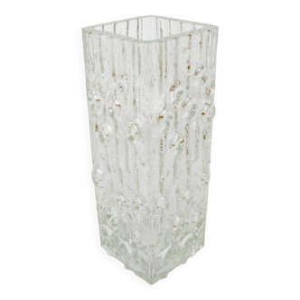 Large frosted glass floor vase in Op Art style by Peill & Putzler, Germany, mid-20th century, 1970s.