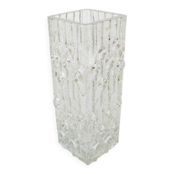 Grand vase de sol en verre glace Op Art par Peill & Putzler, Allemagne milieu du 20e siècle, années 1970