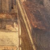 Framed 19th century watercolor representing a view of a fishing port