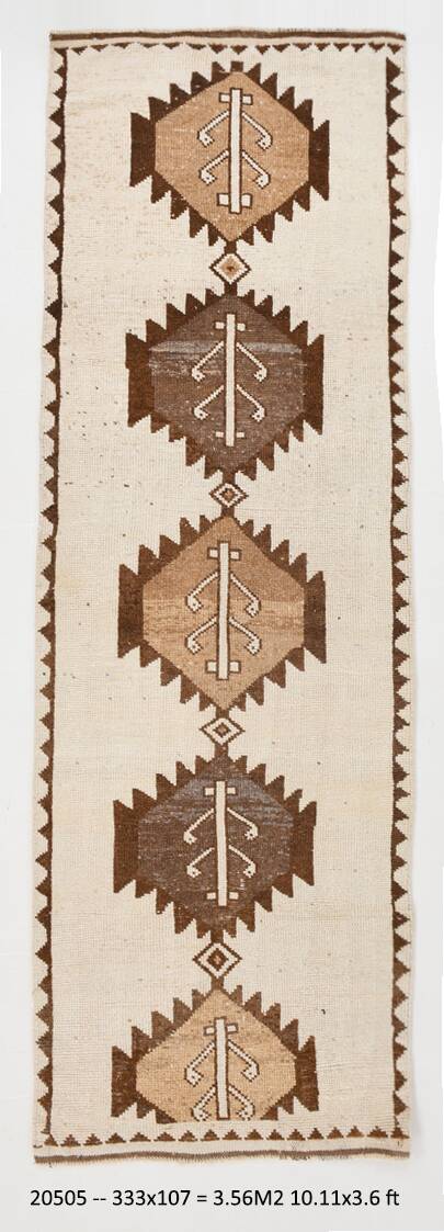 3x11 Brown Beige Persian Kilim Runner Rug, 107x333Cm