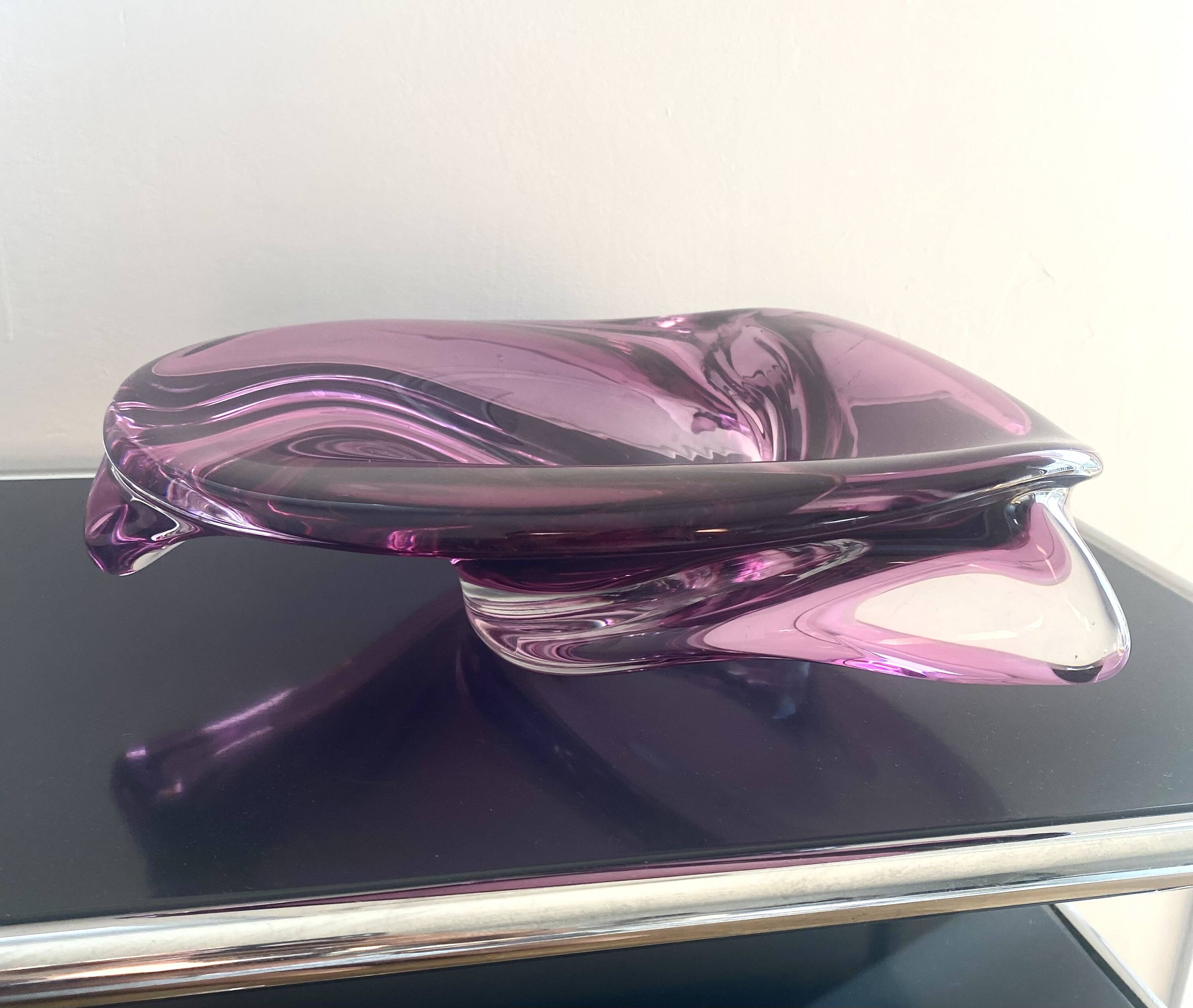 Val Saint Lambert Grand Plate Crystal Violet Murano Modern Antique Vase Object
