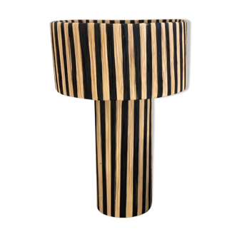 Minimalist bedside table lamp raffia Striped zebra black
