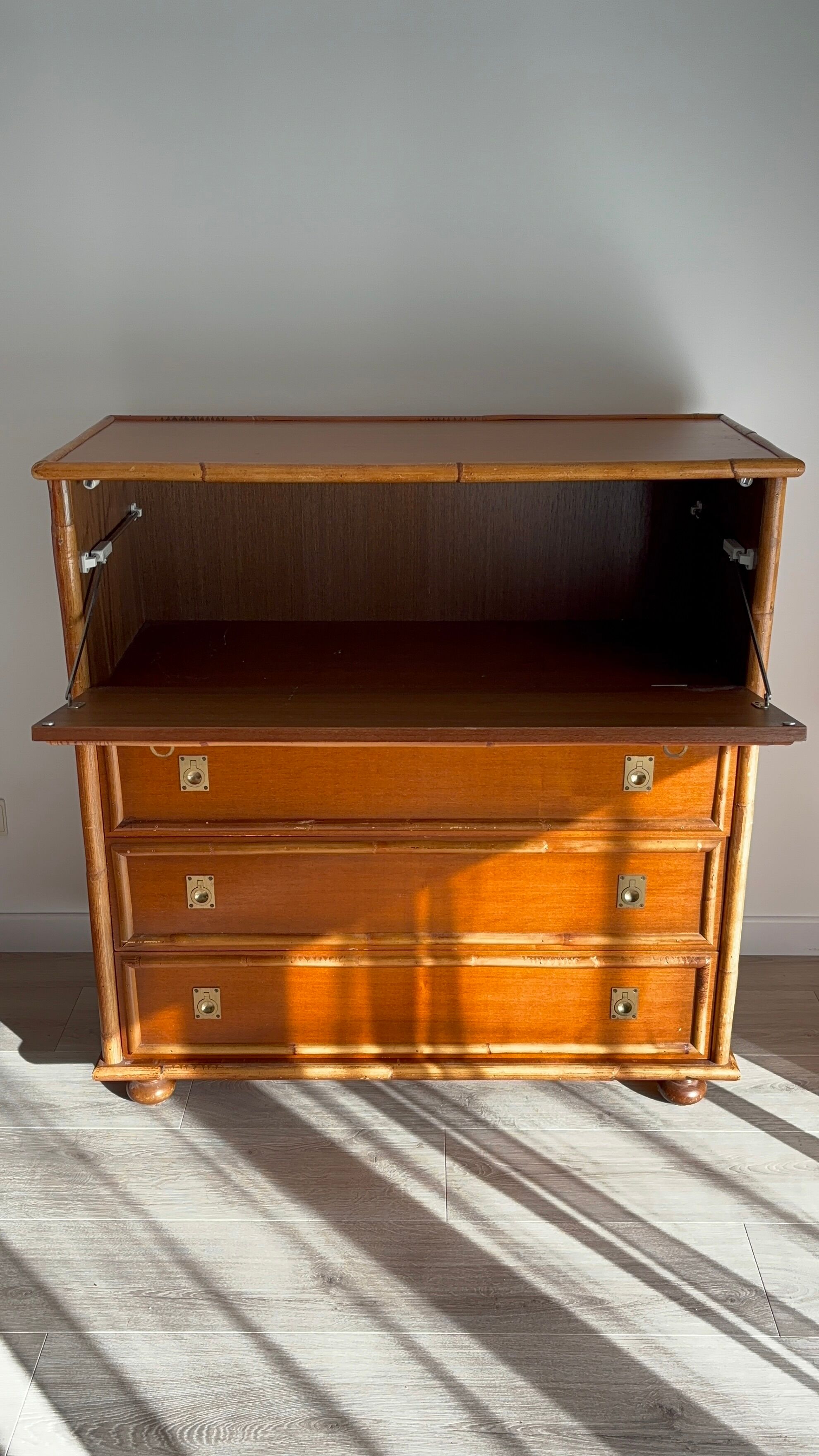Commode dalvera 1970 meuble bar bambou et bois