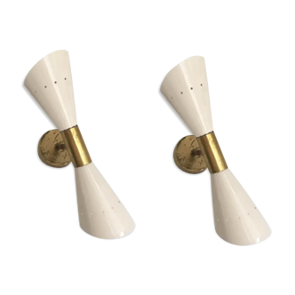 Pair butterfly sconces in ivory white style 1950s