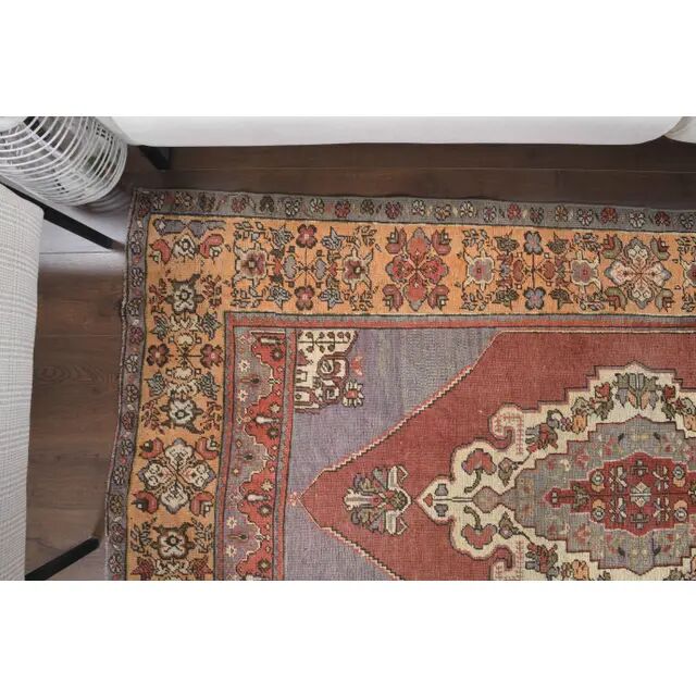 Vintage Turkish Oushak Handmade Wool Cotton Red Area Rug 132x224
