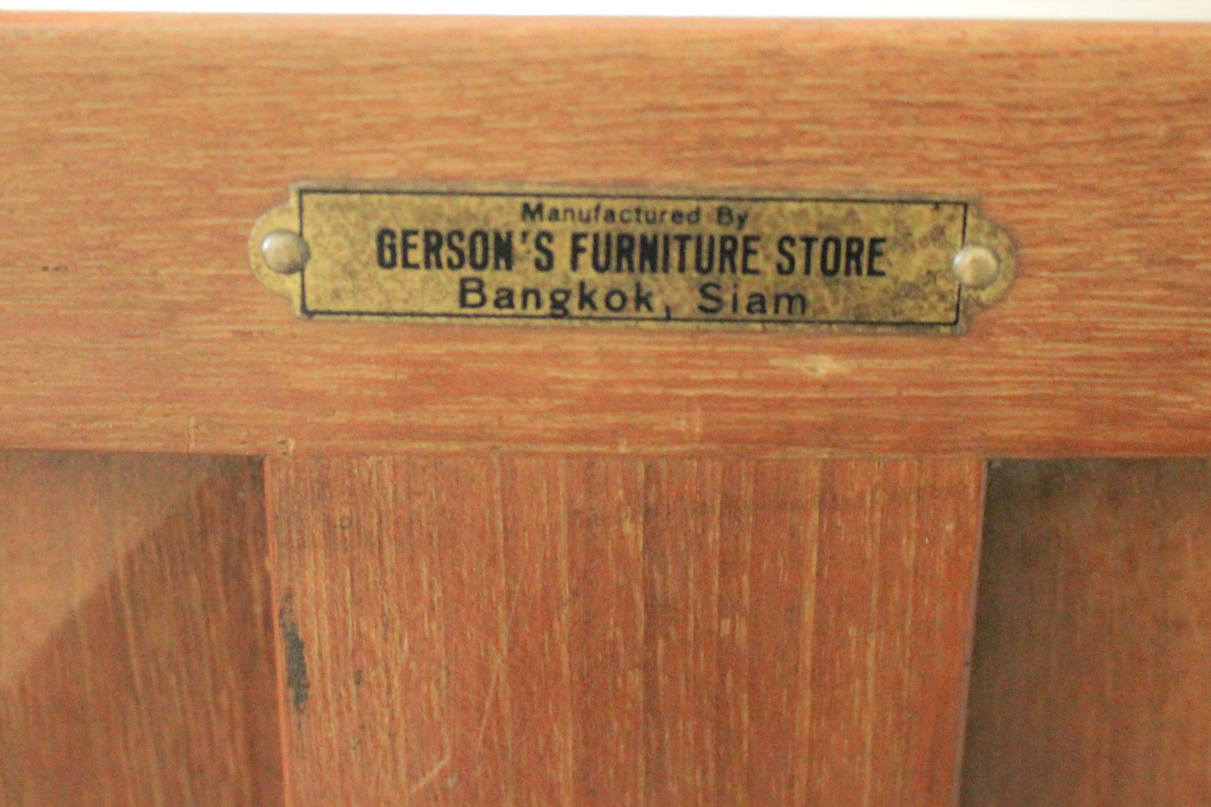 Solid high quality teak art deco secretaire by Gerson’s furniture store, produced in Bangkok, 1930s
