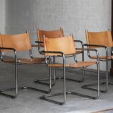 Set of 4 tubular dining chairs in Bauhaus style, in the manner of Marcel Breuer, 1970s