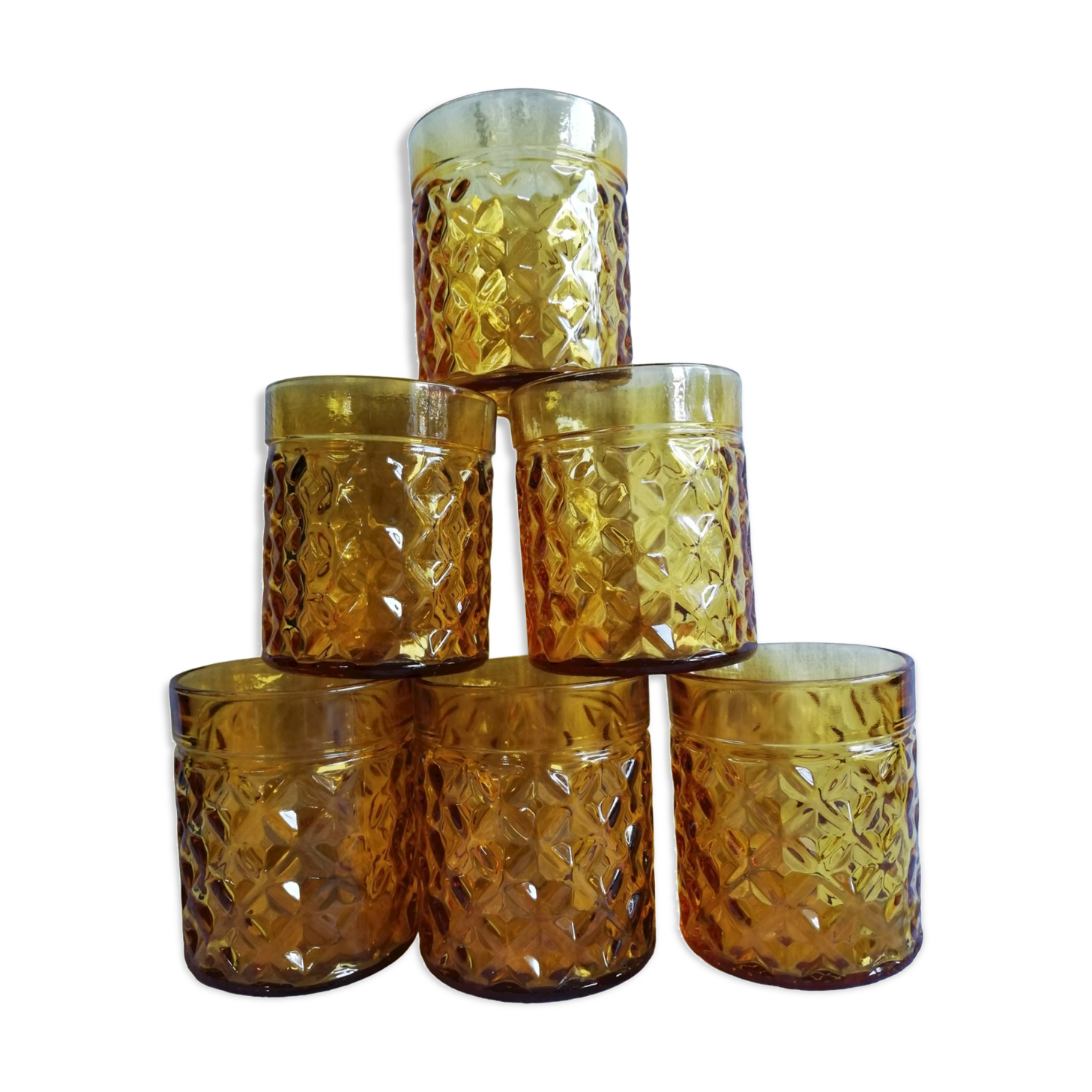 Set of 6 old Pernod amber glasses