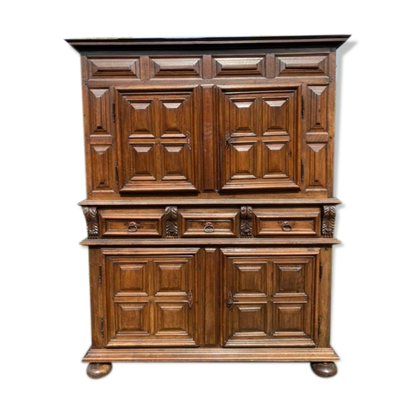 Meuble cabinet louis xiii double corps armoire renaissance ancien