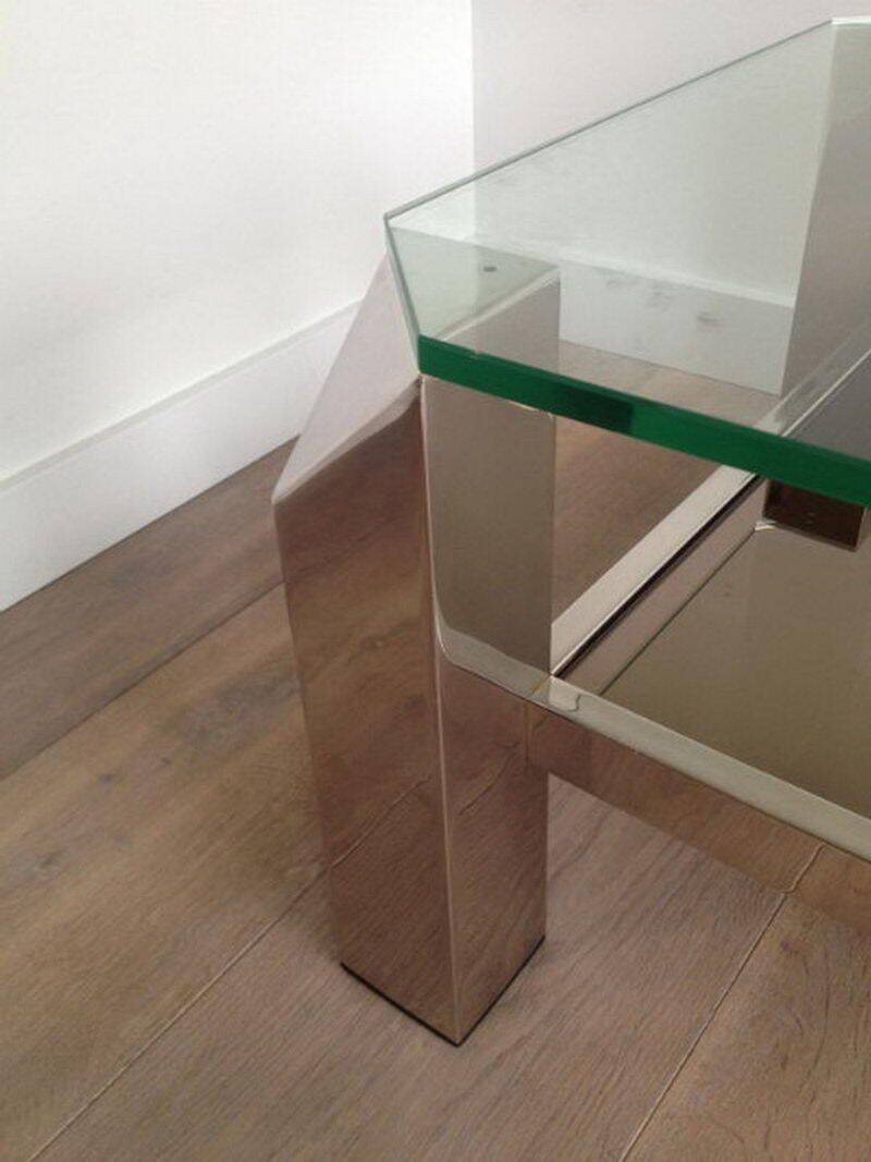 Chrome octagonal designer coffee table with glass and mirror tops
