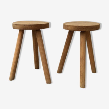 Pair of tripod stools raw wood