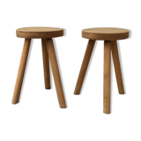 Pair of tripod stools raw wood