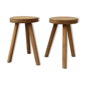 Pair of tripod stools raw wood