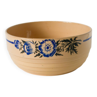 Badonviller beige salad bowl with blue flowers, 1950