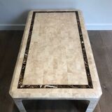 Coffee table made of marble plates with inlay of a brass net. French Work