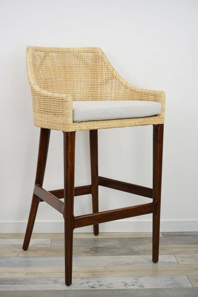 Wooden and rattan bar stool, France