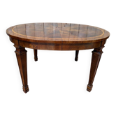 Extendable oval table in Louis XVI style – Walnut and Burl Marquetry