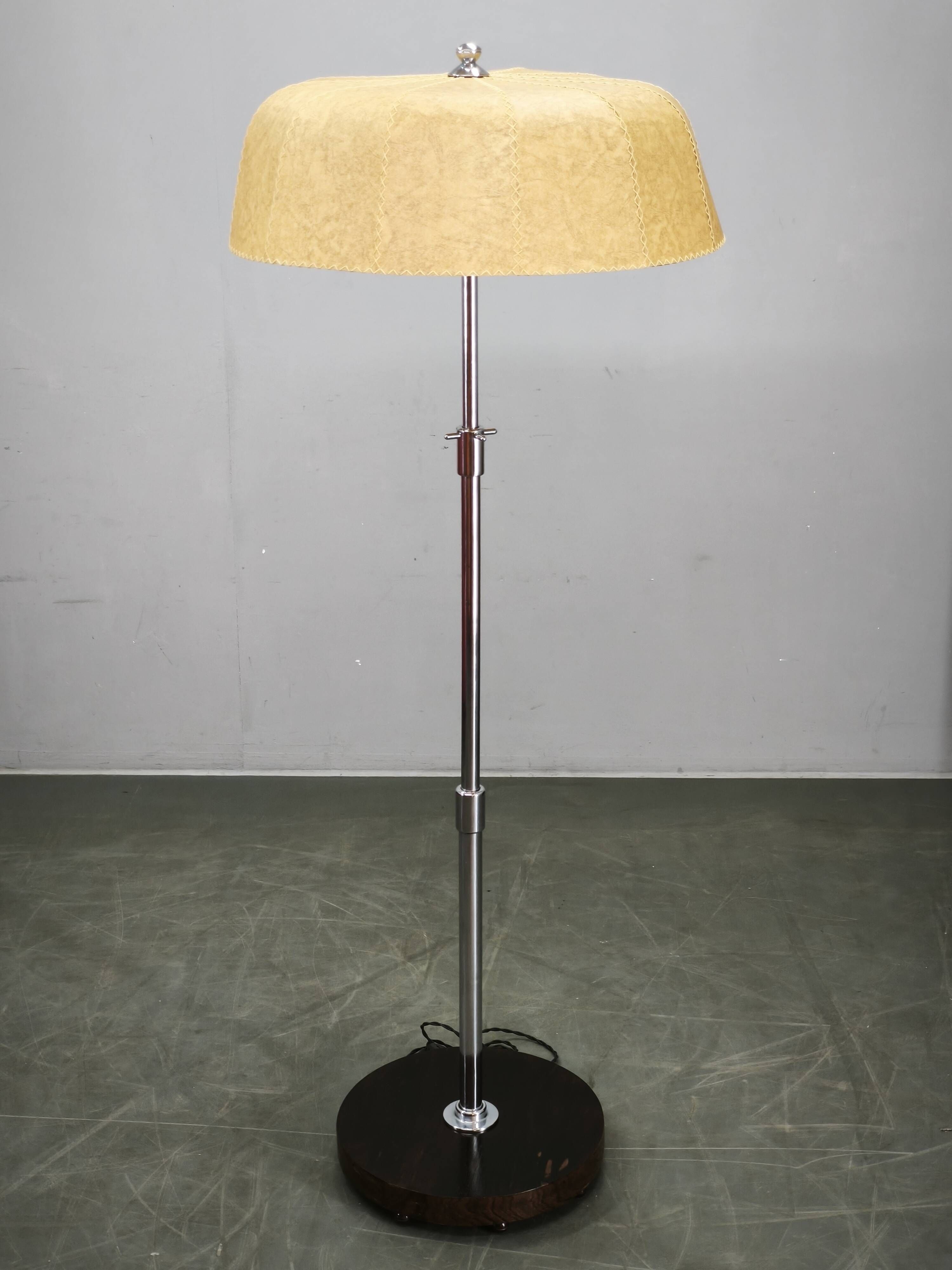 1950s Czechoslovakian Art Deco Chrome Floor Lamp with Handmade Shade