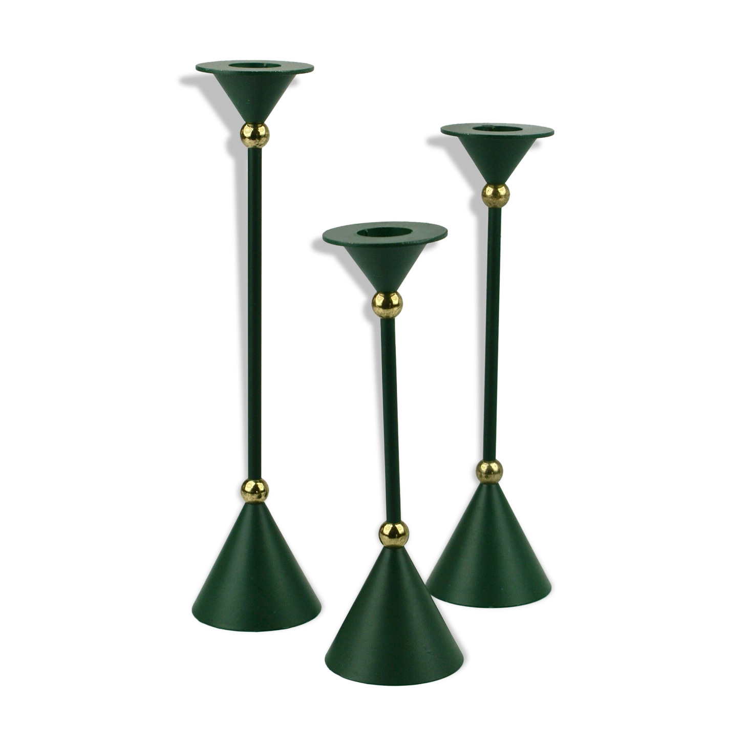 Set of three forrest green candle holders