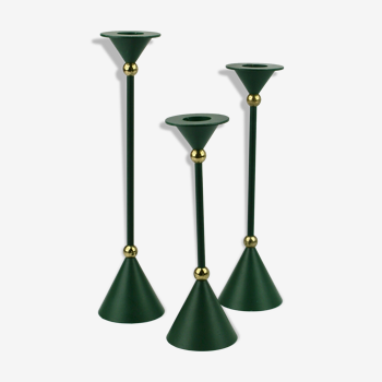 Set of three forrest green candle holders