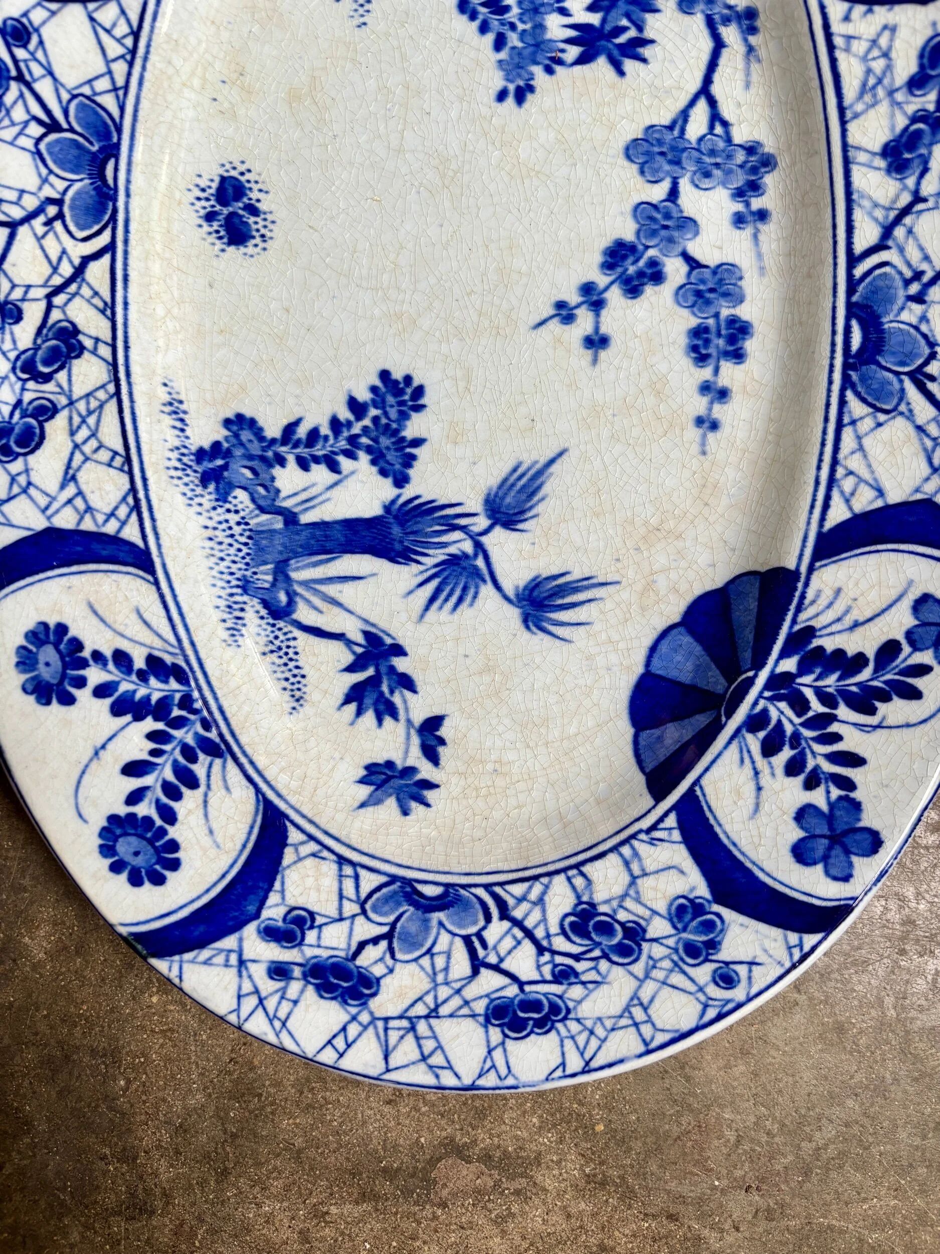 Oval dish Creil & Montereau in blue ironstone, "Japan" pattern.