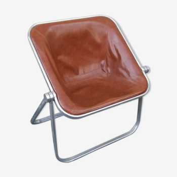 Plona brown leather folding chair by Giancarlo Piretti for Castelli/ Italian Space Age Design