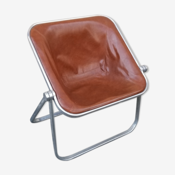 Chaise pliante en cuir marron Plona de Giancarlo Piretti pour Castelli/ Italian Space Age Design