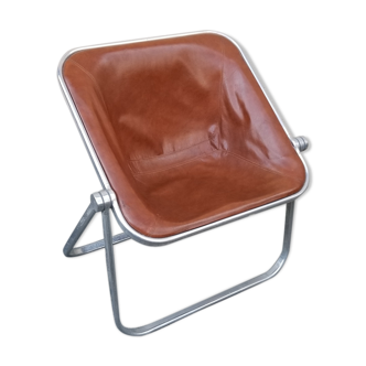 Plona brown leather folding chair by Giancarlo Piretti for Castelli/ Italian Space Age Design